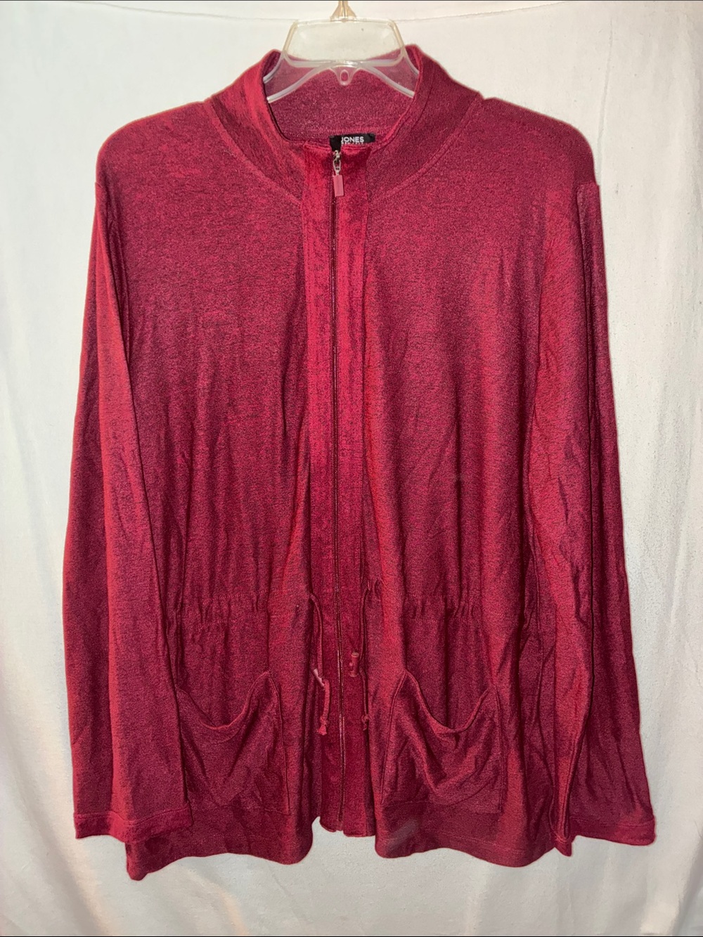 Jones New York Burgundy Zip Front Drawstring Cardigan